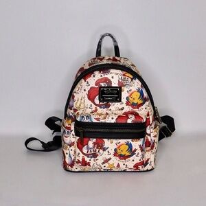 NWT!! LOUNGEFLY x Disney Ariel Little Mermaid Tattoo Mini Backpack AOP Princess